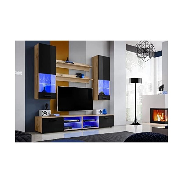 ExtremeFurniture Vida Ensemble Meuble TV Mural de Salon | 2 vitrines suspendues, 2 étagères murales et 2 Meubles TV | RGB | P