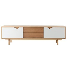 Miliboo Meuble TV scandinave Blanc et Bois L180 cm Acoustic