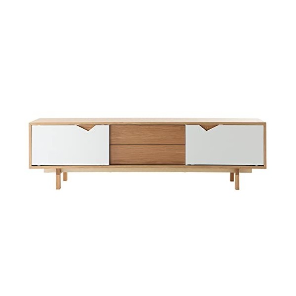 Miliboo Meuble TV scandinave Blanc et Bois L180 cm Acoustic
