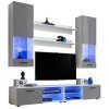 ExtremeFurniture Vida Meuble TV, Carcasse en Blanc Mat/Façade en Gris Brillant + LED Multicolores avec télécommande