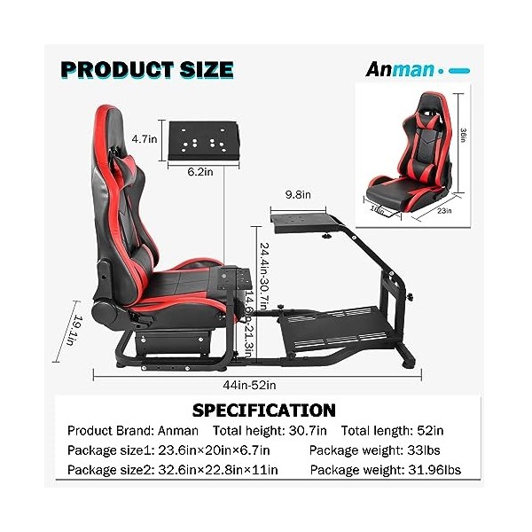 Anman Support de volant réglable en hauteur pour simulateur de course compatible avec Logitech G25, G27, G29, G920 G25/G27/G2