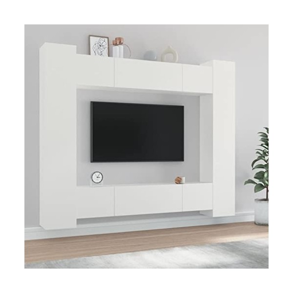 heybb Ensemble de Meubles TV 8 pcs Blanc Bois dingénierie,Meuble TV,Table Basse Salon Meuble TV,Table Basse LED Couleurs