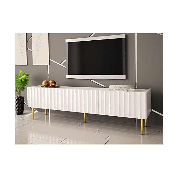 Best Mobilier - Ambre - Meuble TV - 180 cm - Style Contemporain - Blanc/Doré