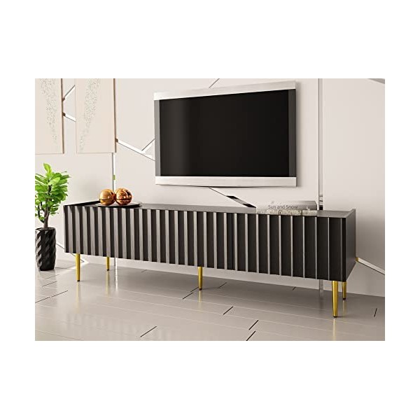 Best Mobilier - Ambre - Meuble TV - 180 cm - Style Contemporain - Blanc/Doré