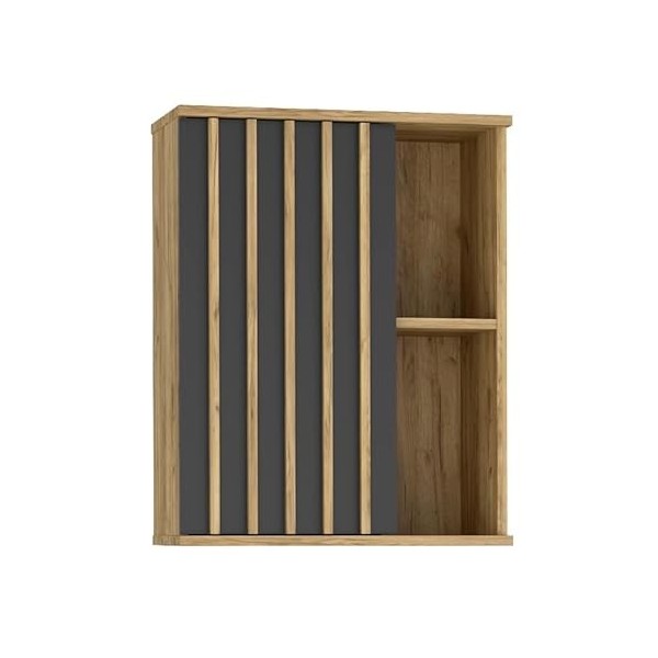 Série Montana - Ensemble n°4 : Meuble TV, Commode, Placard, étagère - Noir et Craft/Lamelles - Fabrication Européenne