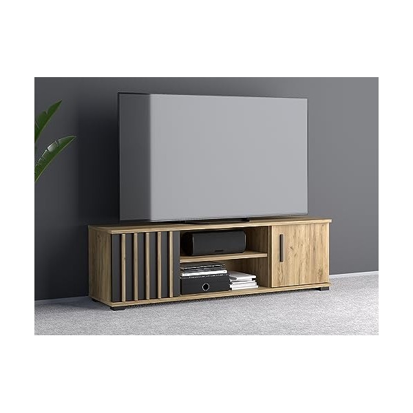 Série Montana - Ensemble n°4 : Meuble TV, Commode, Placard, étagère - Noir et Craft/Lamelles - Fabrication Européenne