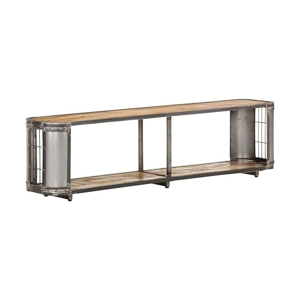 Suuim Meuble TV en Bois de Style Industriel, Centre de Divertissement en Bois de manguier Massif, Console TV, Meuble multiméd