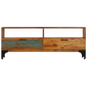 [Meuble TV en Bois récupéré] – Console Rustique avec Support en Bois Massif – Unité de Rangement multimédia Vintage pour-Brun