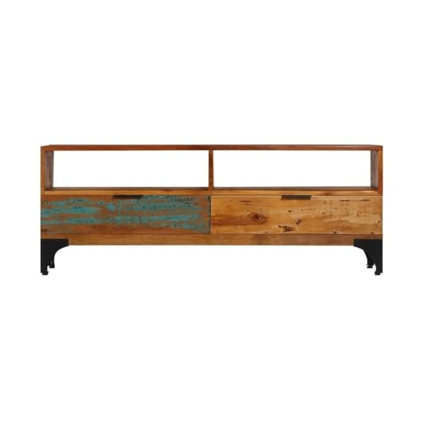 [Meuble TV en Bois récupéré] – Console Rustique avec Support en Bois Massif – Unité de Rangement multimédia Vintage pour-Brun