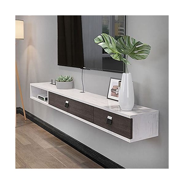 Meuble De Télévision Suspendu Au Mur, Étagère De Composant De Meuble De Télévision Flottant avec 2 Tiroirs, Unité De Centre D