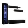 MB Muebles Bonitos | Ensemble de Meubles TV | Mur de Rangement | Meuble Salon | Suspendu avec LED | Noir Finition Brillante |