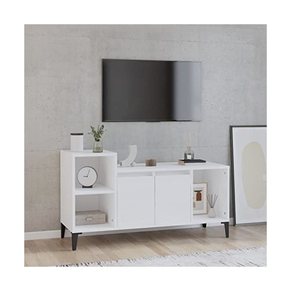 Meuble TV Blanc Brillant 100x35x55 cm Bois dingénierie - Meuble Chambre, Support Télé pour Salon Salle à Manger Chambre, Sty