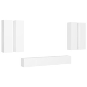 GuyAna Ensemble de Meuble TV 6 pcs Blanc Aggloméré,Meuble TV,Table Basse Salon Meuble TV,Table Basse LED Couleurs