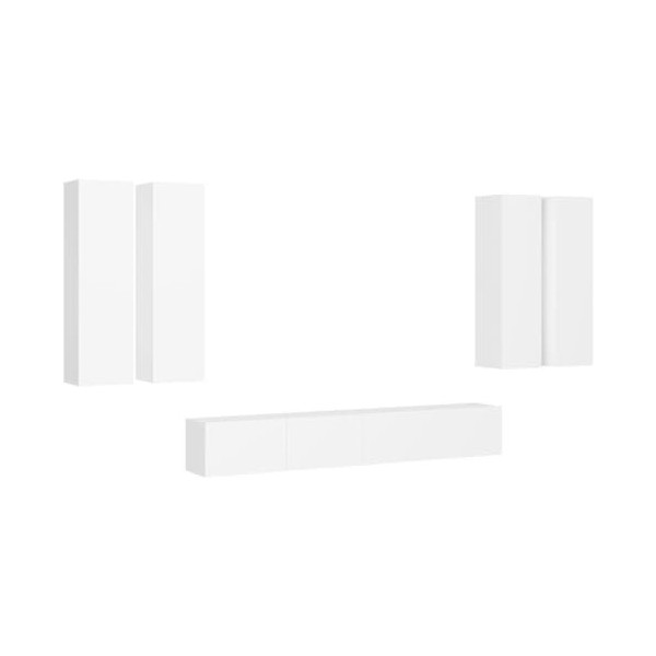 GuyAna Ensemble de Meuble TV 6 pcs Blanc Aggloméré,Meuble TV,Table Basse Salon Meuble TV,Table Basse LED Couleurs