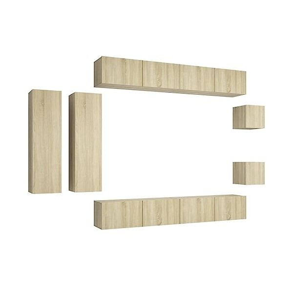 GuyAna Ensemble de Meuble TV 8 pcs Chêne Sonoma Aggloméré,Meuble TV,Table Basse Salon Meuble TV,Table Basse LED Couleurs