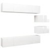 GuyAna Ensemble de Meuble TV 6 pcs Blanc Brillant Aggloméré,Meuble TV,Table Basse Salon Meuble TV,Table Basse LED Couleurs