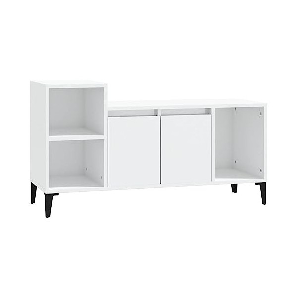 Meuble TV Blanc Brillant 100x35x55 cm Bois dingénierie - Meuble Chambre, Support Télé pour Salon Salle à Manger Chambre, Sty
