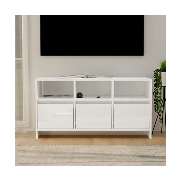 Meuble TV Blanc brillant 102x37,5x52,5 cm Aggloméré