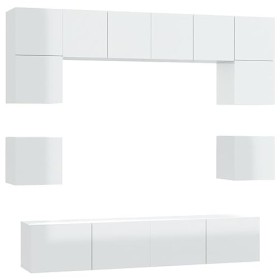 ARKEM Ensemble de Meubles TV 8 pcs Blanc Brillant Bois dingénierie,Meuble TV,Table Basse Salon Meuble TV,Table Basse LED Cou