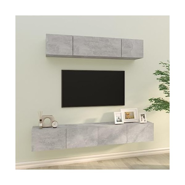 KEAAN Home Hardware Businese Meuble TV 4 pièces en bois Gris béton