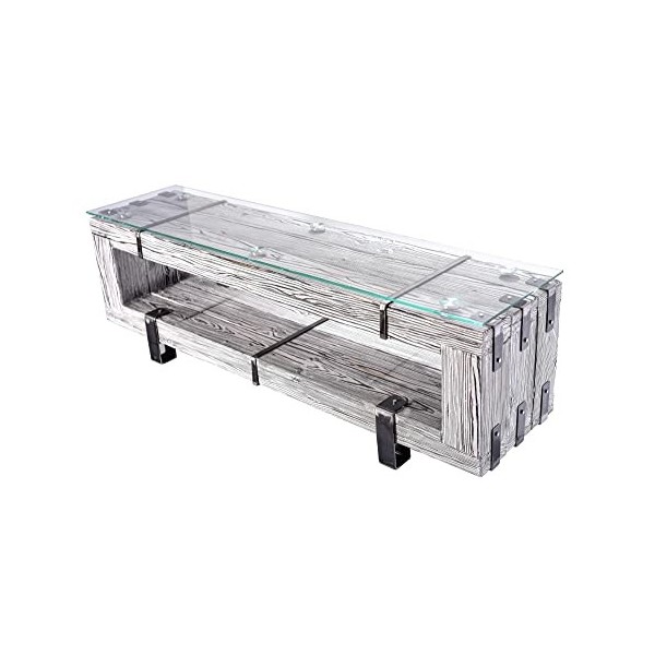 CHYRKA® Meuble TV 160x40 cm H - 50 cm, Couleur Naturelle Étagère SAMBOR dans la Base du Salon pour TV en Bois Naturel métal