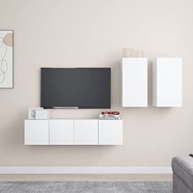 RAUGAJ Home Hardware Businese Ensemble de 4 meubles TV en bois dingénierie Blanc
