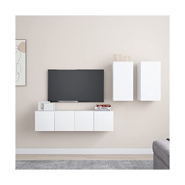 RAUGAJ Home Hardware Businese Ensemble de 4 meubles TV en bois dingénierie Blanc