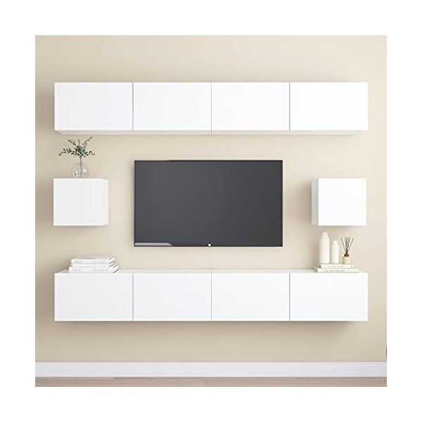 lvssiao Meuble TV pour salon avec 6 pièces en aggloméré Blanc très résistant Module TV pour chambre à coucher salon