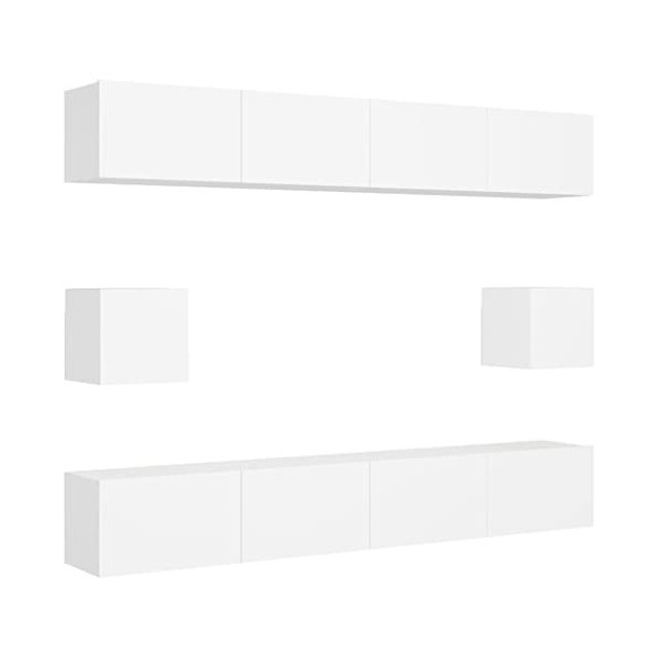 lvssiao Meuble TV pour salon avec 6 pièces en aggloméré Blanc très résistant Module TV pour chambre à coucher salon