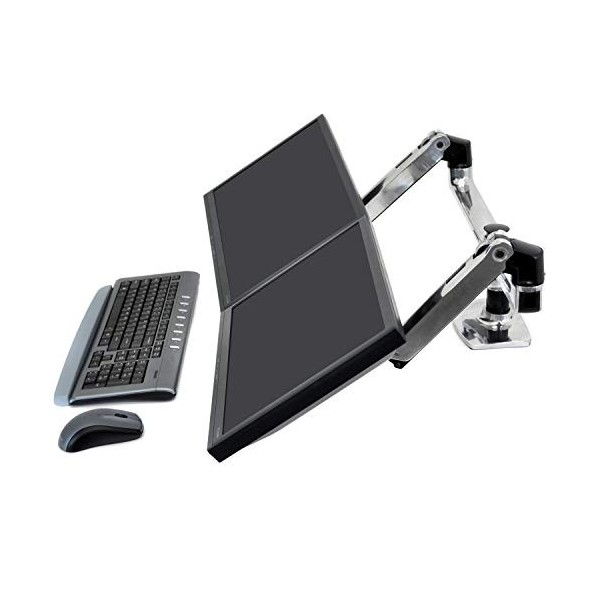 Ergotron LX Dual Side-by-Side Arm - Kit de Montage Fixation par Pince pour Bureau, Montage par Passe-câble, Poteau, 2 Bras a