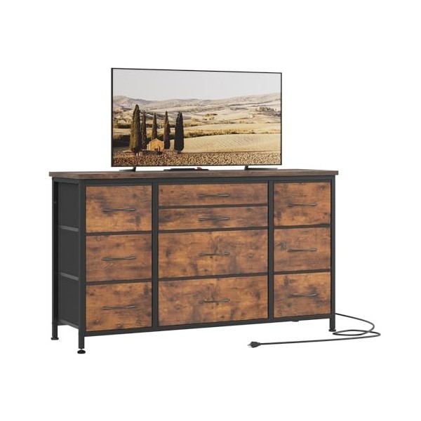 Jojoka Meuble TV Commode pour Chambre à Coucher, Acier allié, Marron Rustique