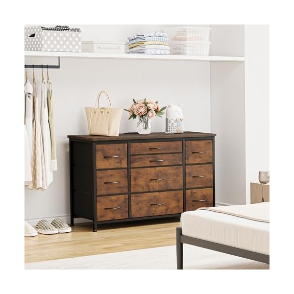 Jojoka Meuble TV Commode pour Chambre à Coucher, Acier allié, Marron Rustique