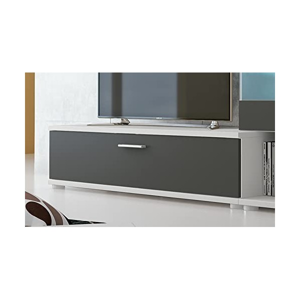 PEGANE Set de TV, Meuble TV, étagère Haute, Meuble Haut, vitrine LED Coloris Blanc, Graphite