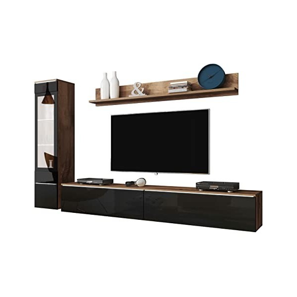 Doppo I Meuble de salon, armoire, ouverture sans poignée, meuble TV, mur dinstallation, mur multimédia, étagère murale, meub