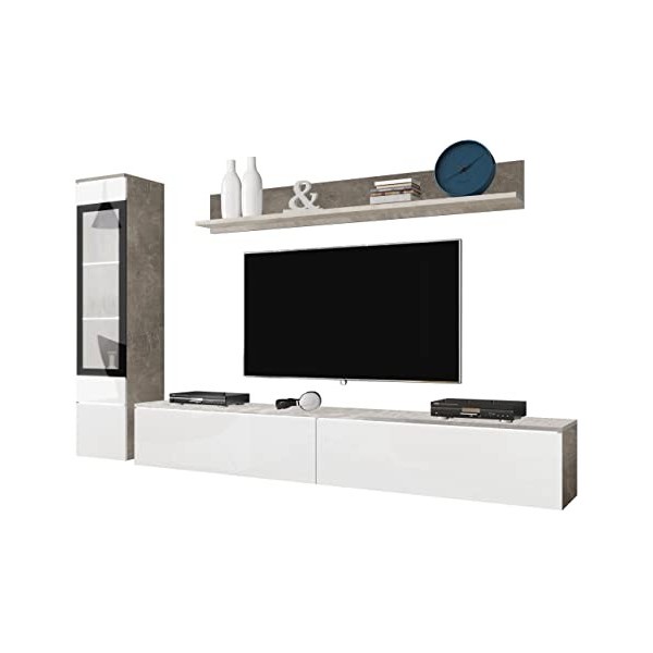 Doppo I Meuble de salon, armoire, ouverture sans poignée, meuble TV, mur dinstallation, mur multimédia, étagère murale, meub