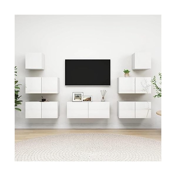 VEEKI Meuble TV, Meuble TV Suspendu, Meuble TV Blanc, Meuble TV Industriel, Meubles de Salon, Salon, Chambre, Cadre en Acier,