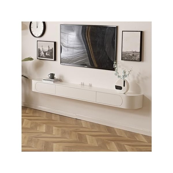 Meuble TV Blanc pour Petit Appartement De 62,9 Pouces, Meuble De Rangement Mural Moderne, Unité TV Flottante, Centre De Diver