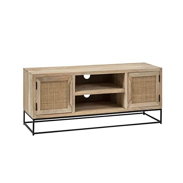 Made In Meubles Meuble TV en Bois de manguier et cannage Basile - Meuble TV 40 x 130 x 55 cm