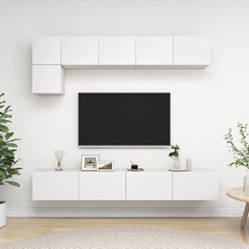 lvssiao Meuble TV pour salon 5 pièces en aggloméré Blanc très résistant Module TV pour chambre à coucher salon