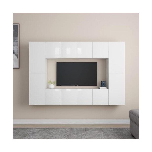 Camerina Ensemble de Meubles TV 8 pcs Blanc Brillant Aggloméré,Meuble TV,Table TV,Ensemble Meuble TV