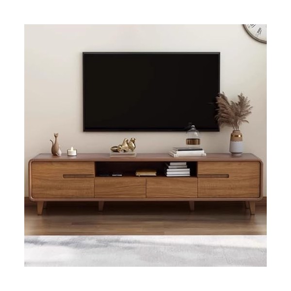 Meuble TV en chêne pour TV, 2 niveaux, 2 portes, étagère réglable et pieds de table en métal, anti-rayures et étanche, 1,3 m,