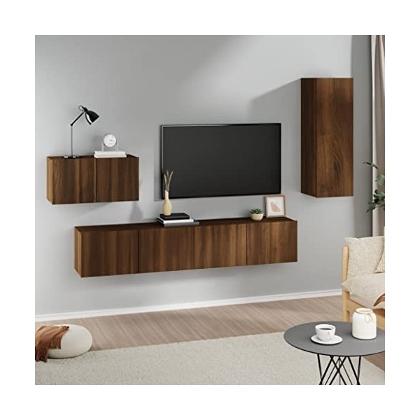 ECLAY Meuble TV 4 pièces en chêne marron pour centres de divertissement et meubles TV