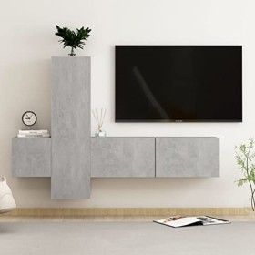Meuble TV 3 pièces en bois gris béton