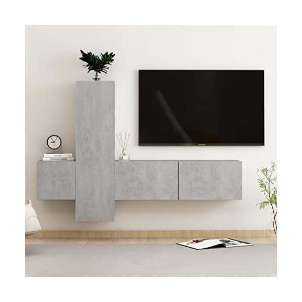 Meuble TV 3 pièces en bois gris béton