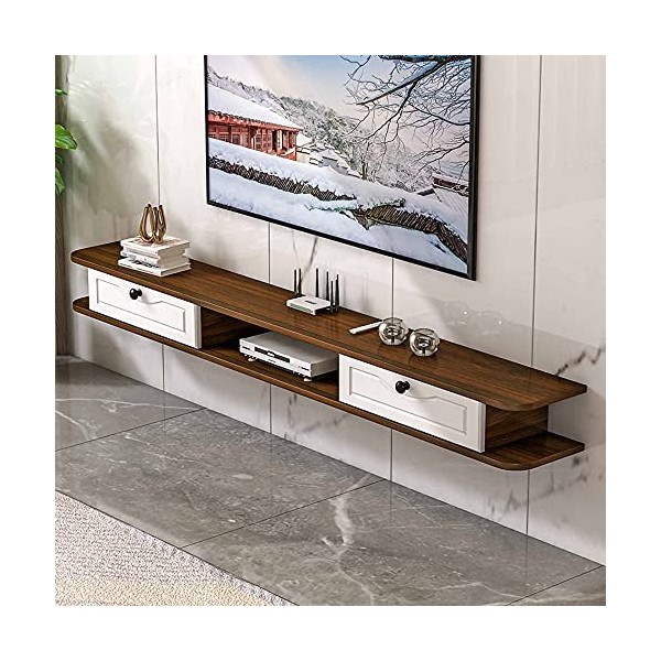 StrOux Meuble TV Flottant Meuble TV Flottant, Meuble de Rangement Mural en Bois Massif Mat avec tiroirs, pour Salon, Bureau, 