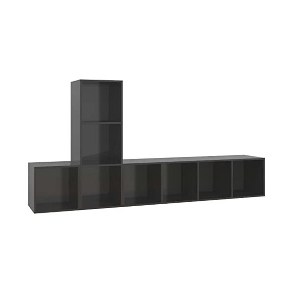 DCRAF Home Hardware Businese Meuble TV 3 pièces en bois Gris brillant