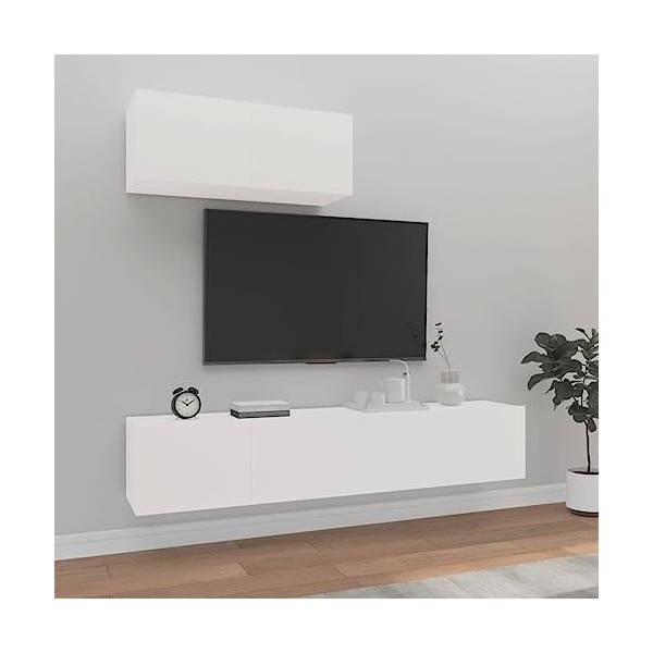 TALCUS Home Hardware Businese Meuble TV 3 pièces en bois dingénierie Blanc