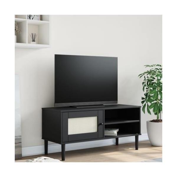 Meuble TV SENJA aspect rotin noir 106 x 40 x 49 cm