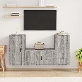 CBLDF Meuble TV 3 pièces en bois Sonoma gris