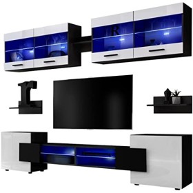 ExtremeFurniture Vision Ensemble Meuble TV Mural de Salon | 2 vitrines suspendues, 3 étagères murales et 1 Meuble TV | Pratiq
